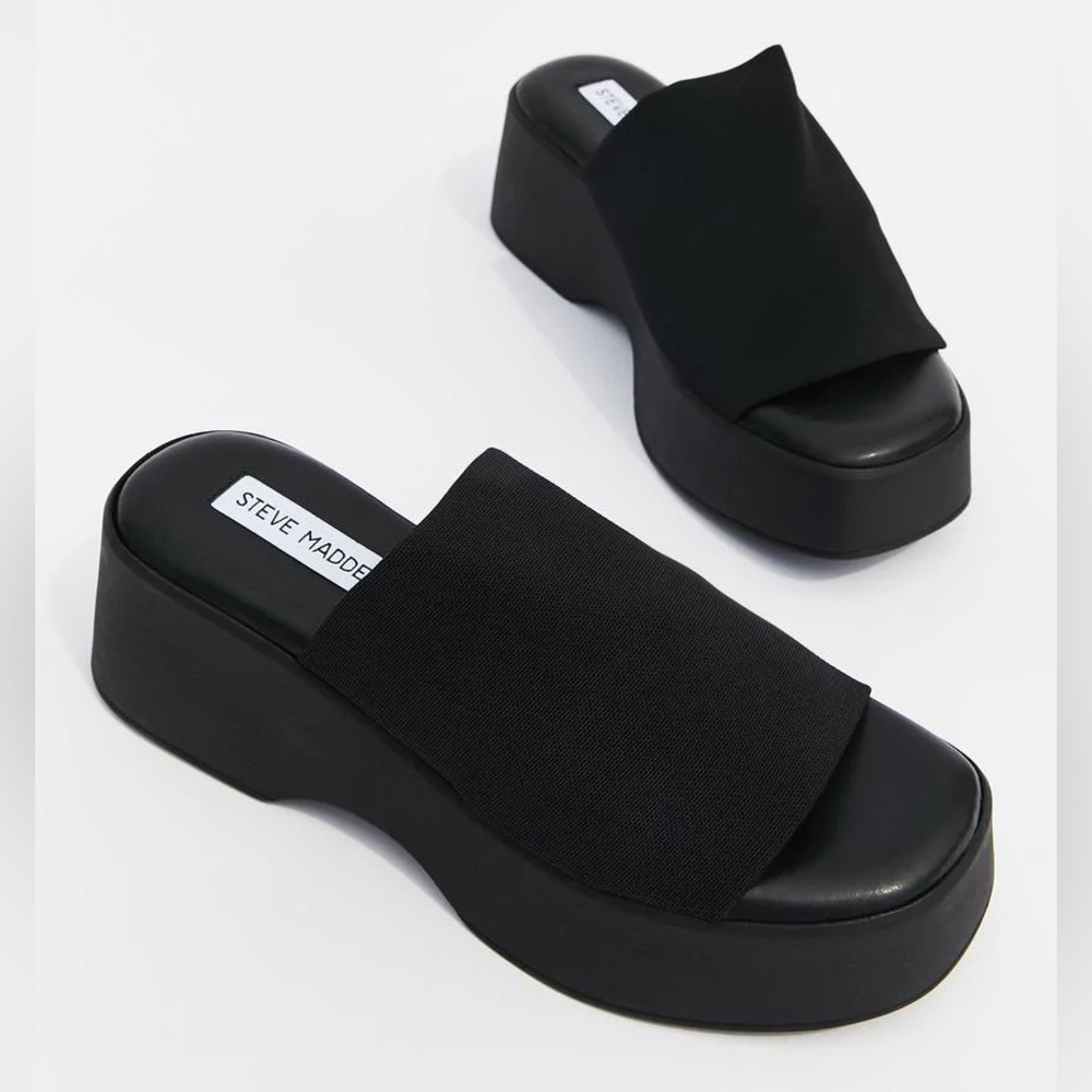 Steve Madden Black Platform Slide Sandals